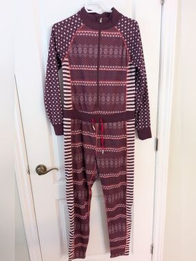 Tissées serrées Nordic Merino wool blend jumpsuit one piece base layer pink purp